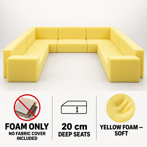 Arabic Majlis Jalsa U Shape Sofa Foam Set 20cm Deep Seat Yellow Foam Soft