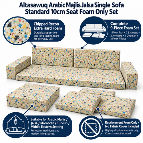 Arabic Majlis Jalsa Single Sofa Foam Set 10cm Seat Chipped Recon Foam Extra Hard