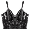 Altasawuq Womens Glossy Patent Leather Crop Top Front Zippers Backless Camisole Deep V Neck Front Zipper Backless Sling Vest Tops Clubwear