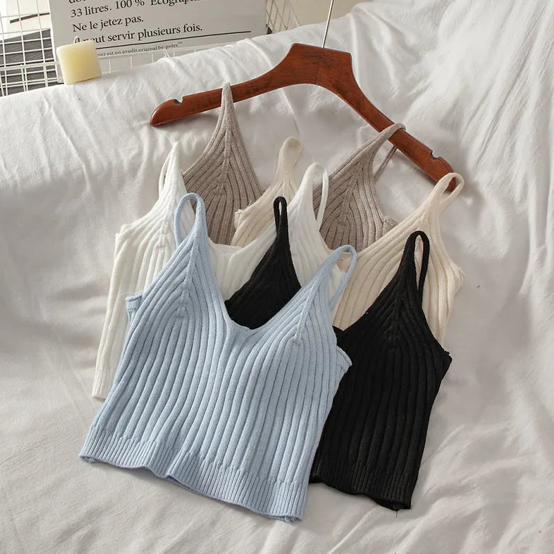 Sexy Crop Tops Knit Halter Tank Top Women Summer Camis Backless Camisole Fashion Ribbed Tube Top Female Sleeveless Cropped Vest