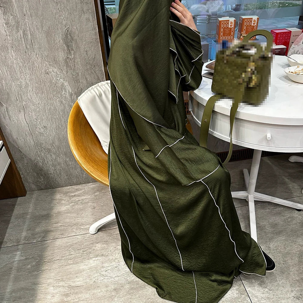 New Modest Dress Open Abaya and Hijab 3 Piece Suits for Women Eid Ramadan Muslim Sets Kimono Coat Elegant Islam Clothing