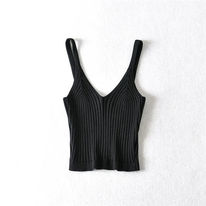 Sexy Crop Tops Knit Halter Tank Top Women Summer Camis Backless Camisole Fashion Ribbed Tube Top Female Sleeveless Cropped Vest