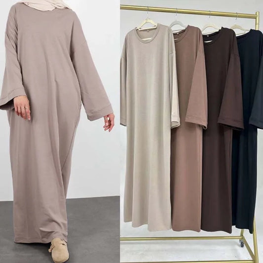 Altasawuq New Modest Dress Solid Colour Inner Dresses Muslim Women Dubai Abaya Eid Ramadan Islam Clothing Turkey Arabic Robe