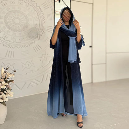 Altasawuq Muslim Chiffon Cardigan for Women Eid Dubai Glitter Abaya Open Kimono Dress Luxury Islam Party Jalabiya Clothes Turkey Robe Arab