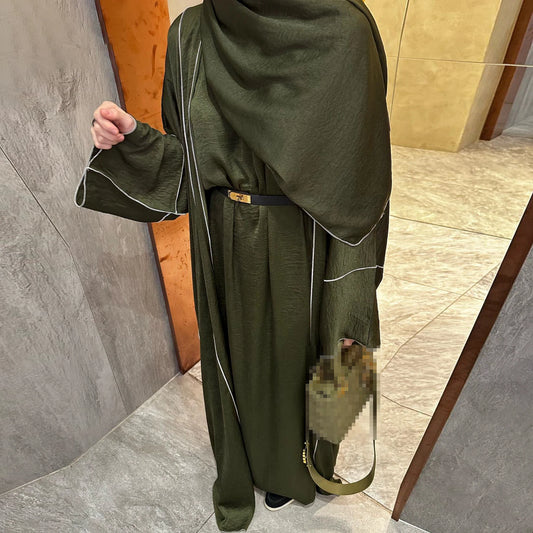 New Modest Dress Open Abaya and Hijab 3 Piece Suits for Women Eid Ramadan Muslim Sets Kimono Coat Elegant Islam Clothing