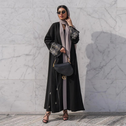 Altasawuq Summer Ramadan Eid Black Embroidery Open Modest Abaya Dubai Muslim Kimono Abayas For Women Kaftan Dresses Islamic Clothing