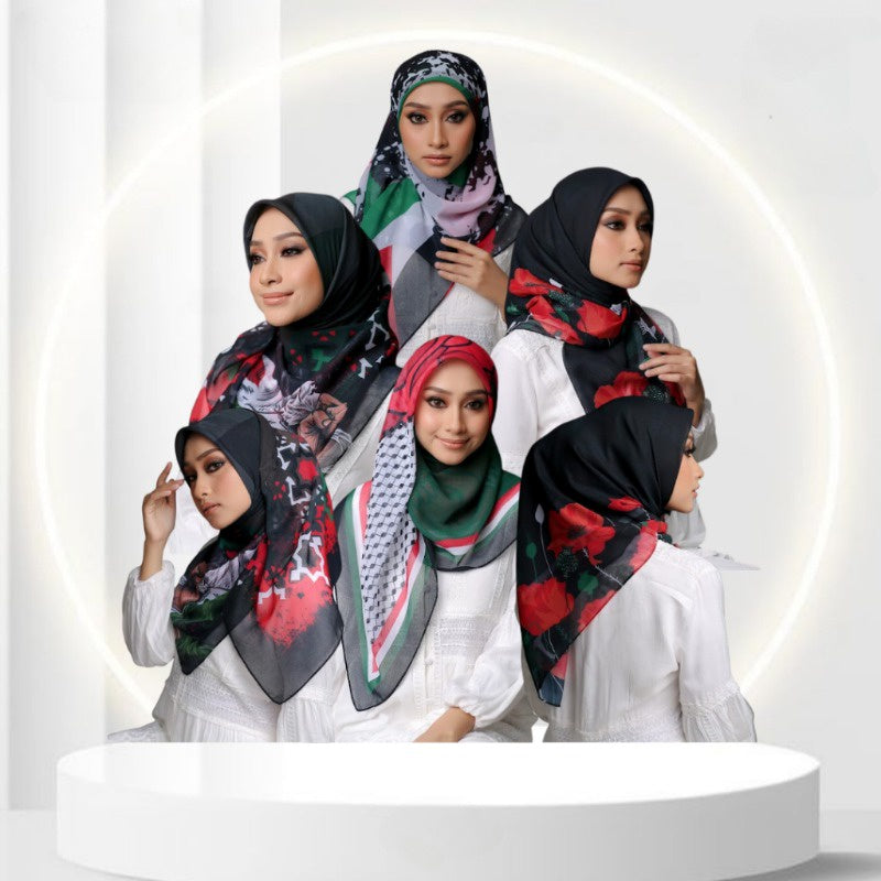 Altasasuq Palestinian Chiffon Scarf Printed Shawls Wraps Women Large Soft Scarf Palestine Scarves Muslim Women's Hijabs 110 x 110cm