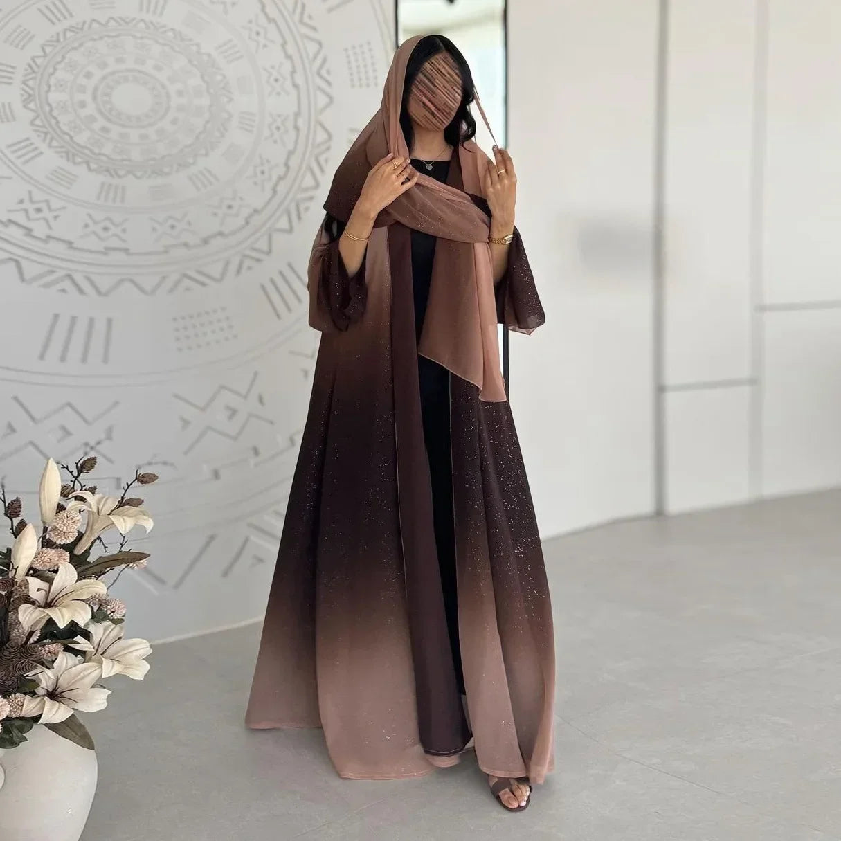 Altasawuq Muslim Chiffon Cardigan for Women Eid Dubai Glitter Abaya Open Kimono Dress Luxury Islam Party Jalabiya Clothes Turkey Robe Arab