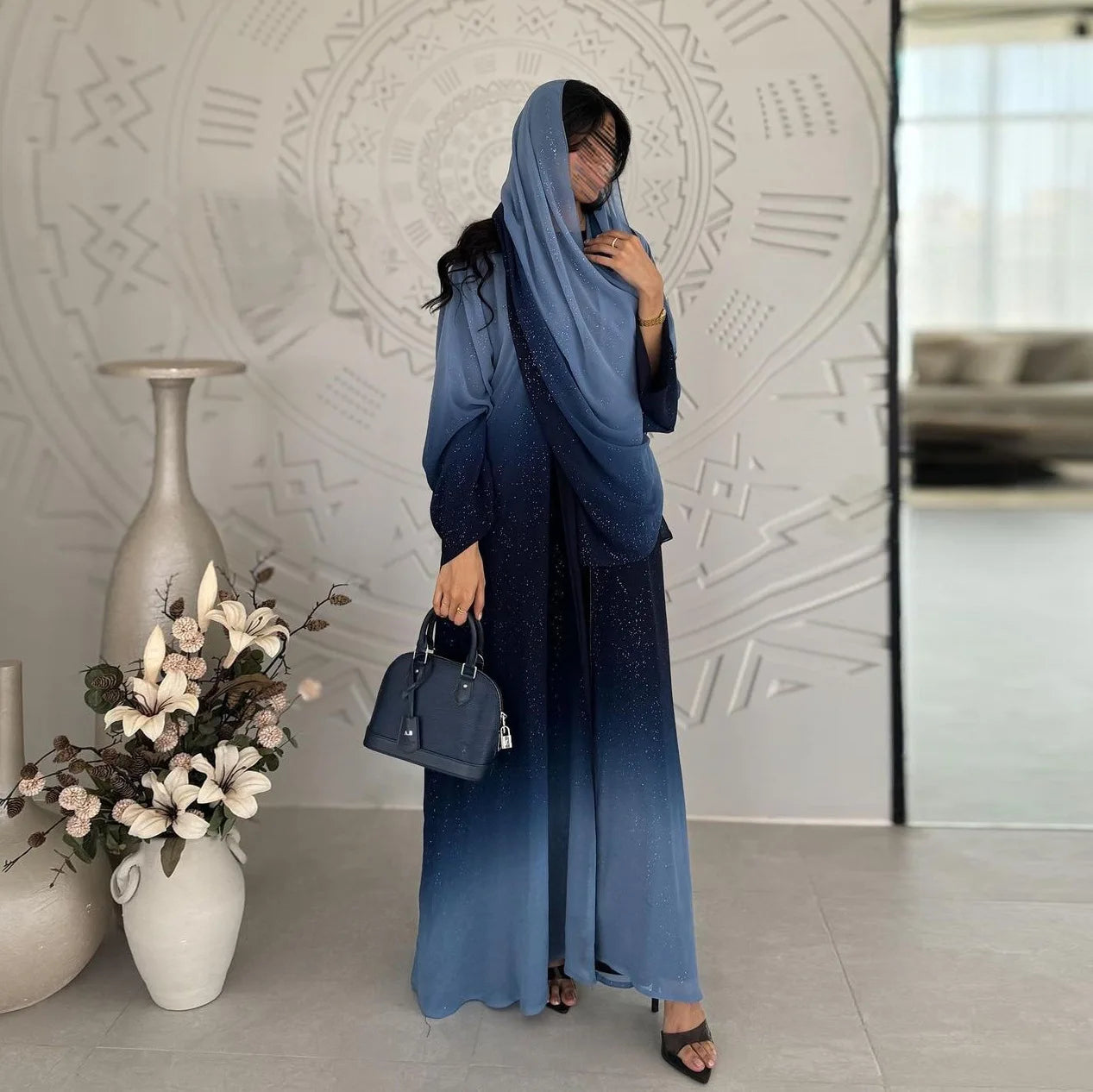 Altasawuq Muslim Chiffon Cardigan for Women Eid Dubai Glitter Abaya Open Kimono Dress Luxury Islam Party Jalabiya Clothes Turkey Robe Arab