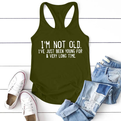 Altasawuq Seeyoushy Harajuku New Women Tank Tops I'm Not Old I've Just Been Young for A Very Long Time Print Sleeveless Sports Hurdle Vest