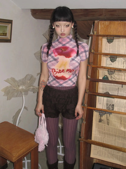 Altasawuq Karrram Japanese Y2k Graphic T-shirt Trashy 2000s Short Sleeve Crop Top Grunge Aesthetics Pleated T Shirts Vintage Harajuku 90s