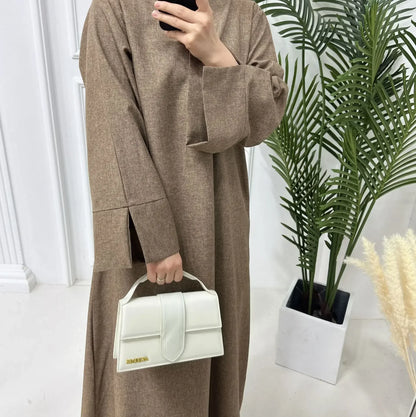 Altasawuq Cotton Linen Closed Abaya Dress Türkiye Casual Plain Abayas for Women Dubai Luxury Ramadan Islamic Kaftan Muslim Hijab Robe