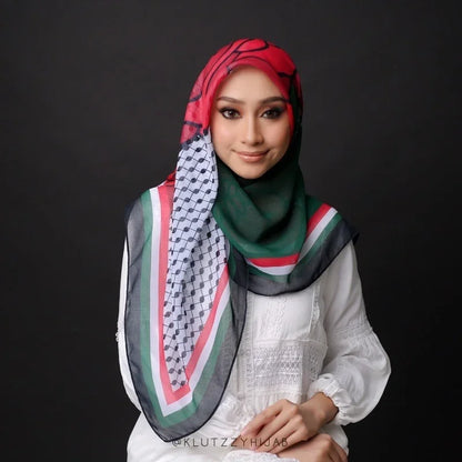 Altasasuq Palestinian Chiffon Scarf Printed Shawls Wraps Women Large Soft Scarf Palestine Scarves Muslim Women's Hijabs 110 x 110cm