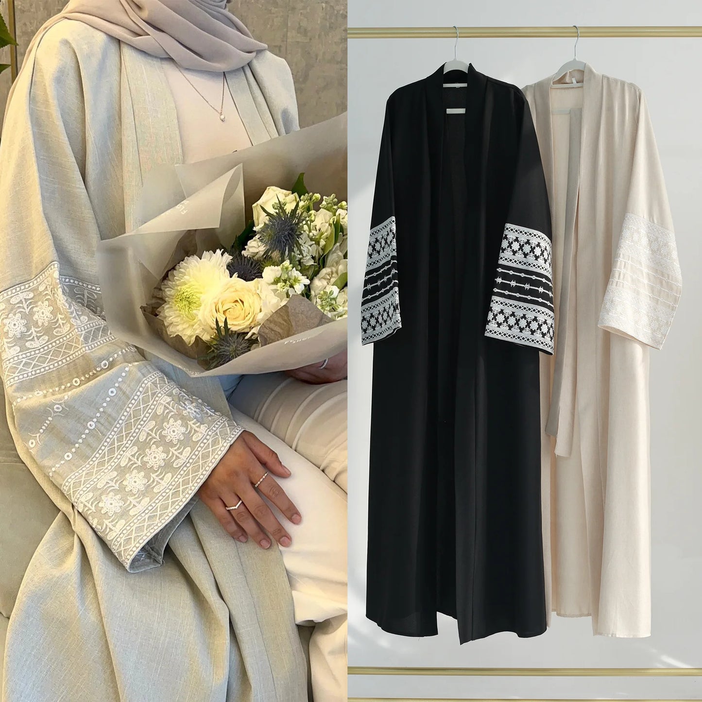 Altasawuq Fashion Embroidery Kimono Oversized Muslim Robe Syari Female Full Length Muslim Outerwear Worship Service Abaya With Belt wy1946