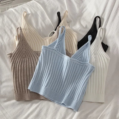 Sexy Crop Tops Knit Halter Tank Top Women Summer Camis Backless Camisole Fashion Ribbed Tube Top Female Sleeveless Cropped Vest