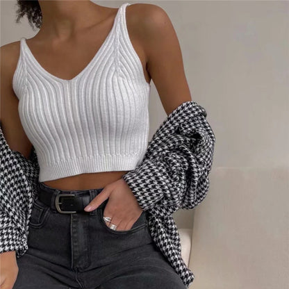 Sexy Crop Tops Knit Halter Tank Top Women Summer Camis Backless Camisole Fashion Ribbed Tube Top Female Sleeveless Cropped Vest