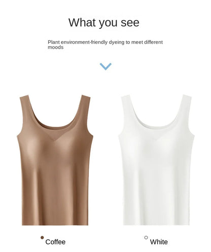 Altasawuq 2PCS/Lot Silk Seamless Tank Top with Fixed Chest Pad Women's Camisole Top Sleeveless Inner Outerwear Camison Verano High Strecth