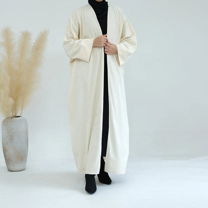 Altasawuq New Winter Corduroy Coat for Women Warm Thick Kimono Cardigan Arab Turkey Modest Abaya Islam Clothing Femme Retro Robe