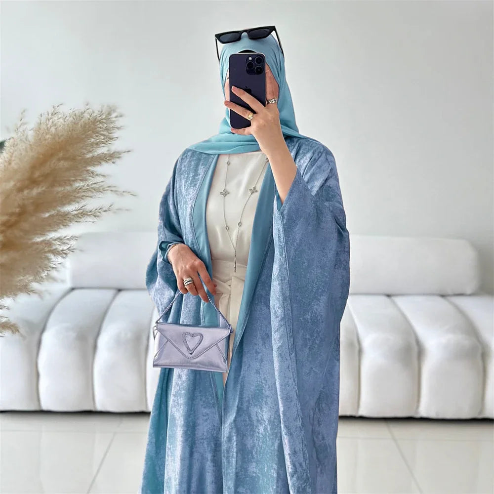 Altasawuq Ramadan Eid Shiny Batwing Satin Open Kimono Abaya Dubai Luxury 2024 Muslim Abayas For Women Kaftan Dress Islamic Clothing Femme