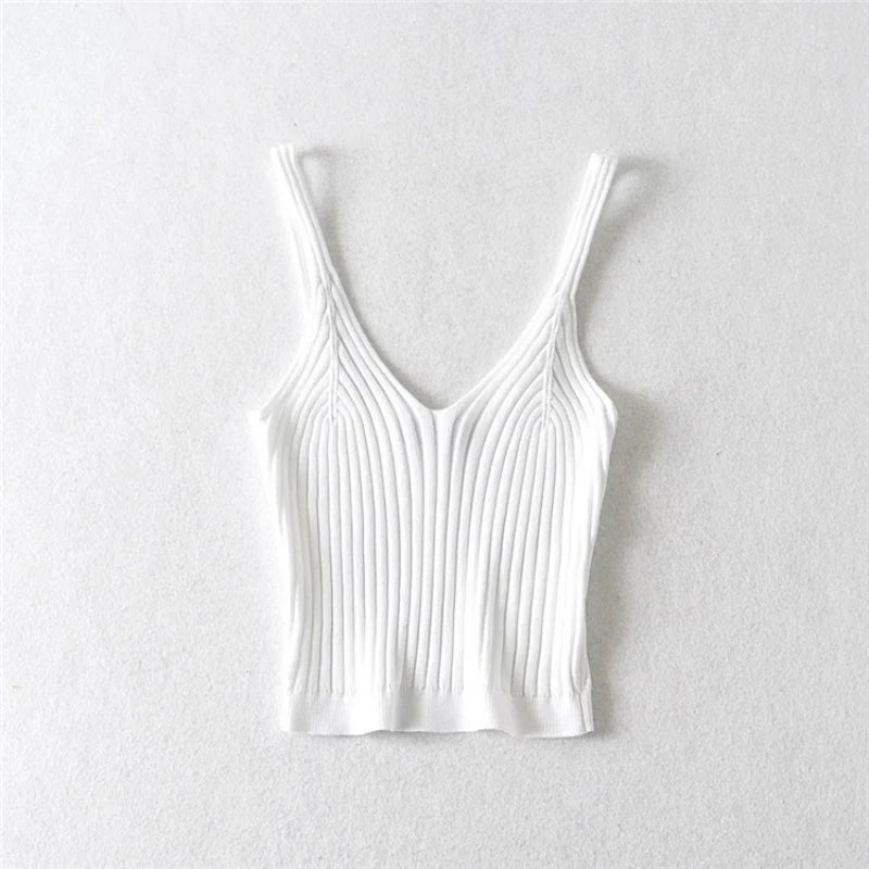 Sexy Crop Tops Knit Halter Tank Top Women Summer Camis Backless Camisole Fashion Ribbed Tube Top Female Sleeveless Cropped Vest