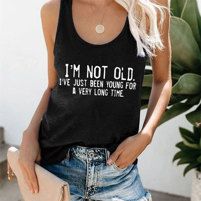 Altasawuq Seeyoushy Harajuku New Women Tank Tops I'm Not Old I've Just Been Young for A Very Long Time Print Sleeveless Sports Hurdle Vest