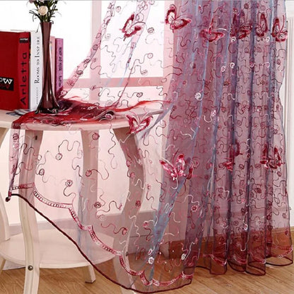 Altasawuq Romantic Modern Embroidered Sequins Butterfly Rustic Sheer Purple Voile Curtains for Living Room Bedroom Kitchen