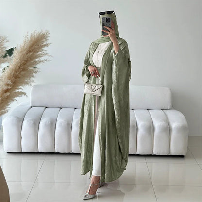 Altasawuq Ramadan Eid Shiny Batwing Satin Open Kimono Abaya Dubai Luxury 2024 Muslim Abayas For Women Kaftan Dress Islamic Clothing Femme