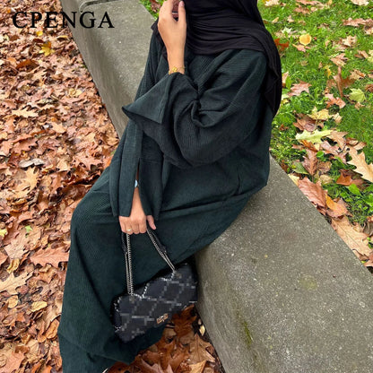 Altasawuq New Winter Abayas Muslim Women Corduroy Abaya Warm Modest Dress Thicket Solid Colour Long Robe Female Islam Clothing