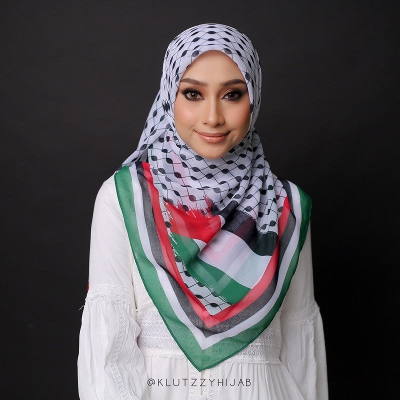 Altasasuq Palestinian Chiffon Scarf Printed Shawls Wraps Women Large Soft Scarf Palestine Scarves Muslim Women's Hijabs 110 x 110cm