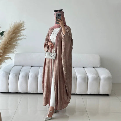 Altasawuq Ramadan Eid Shiny Batwing Satin Open Kimono Abaya Dubai Luxury 2024 Muslim Abayas For Women Kaftan Dress Islamic Clothing Femme