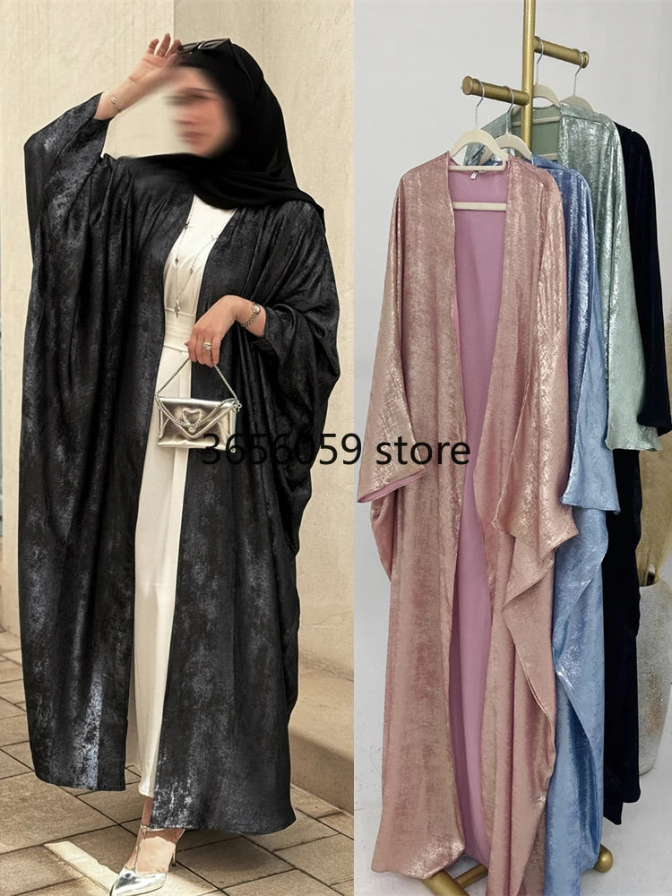 Altasawuq Ramadan Eid Shiny Batwing Satin Open Kimono Abaya Dubai Luxury 2024 Muslim Abayas For Women Kaftan Dress Islamic Clothing Femme