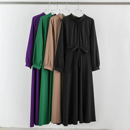 Altasawuq Spring Autumn Long Dresses Fashion Female Vintage Full Sleeve Solid A-line Casual Chiffon Dress Women Maxi Dresses Muslim Dress