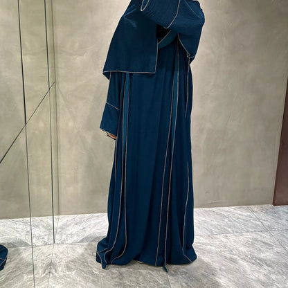 New Modest Dress Open Abaya and Hijab 3 Piece Suits for Women Eid Ramadan Muslim Sets Kimono Coat Elegant Islam Clothing