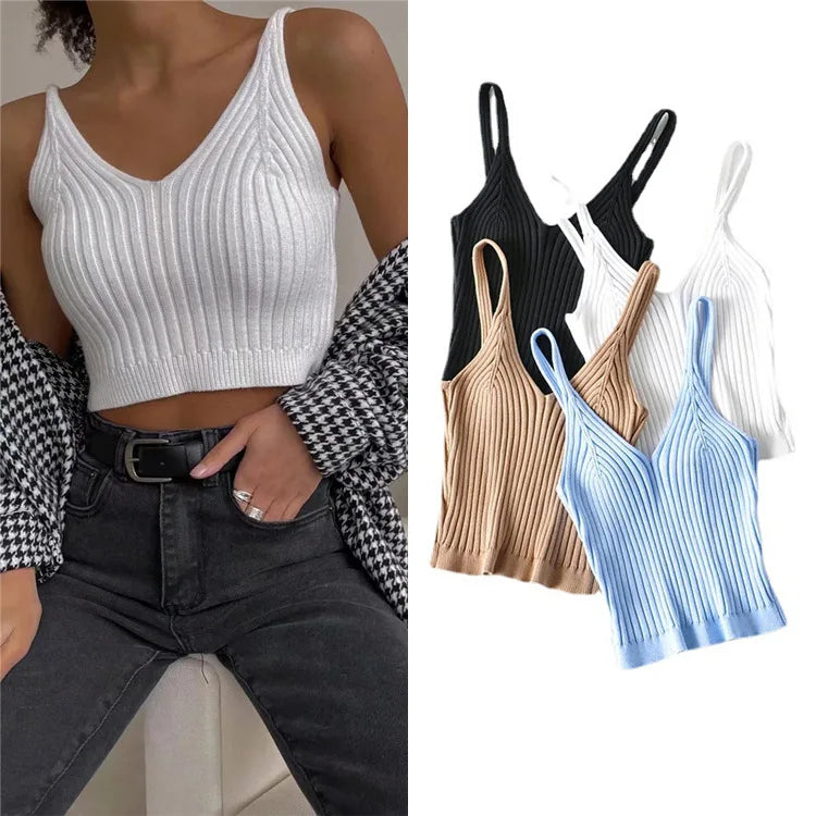 Sexy Crop Tops Knit Halter Tank Top Women Summer Camis Backless Camisole Fashion Ribbed Tube Top Female Sleeveless Cropped Vest