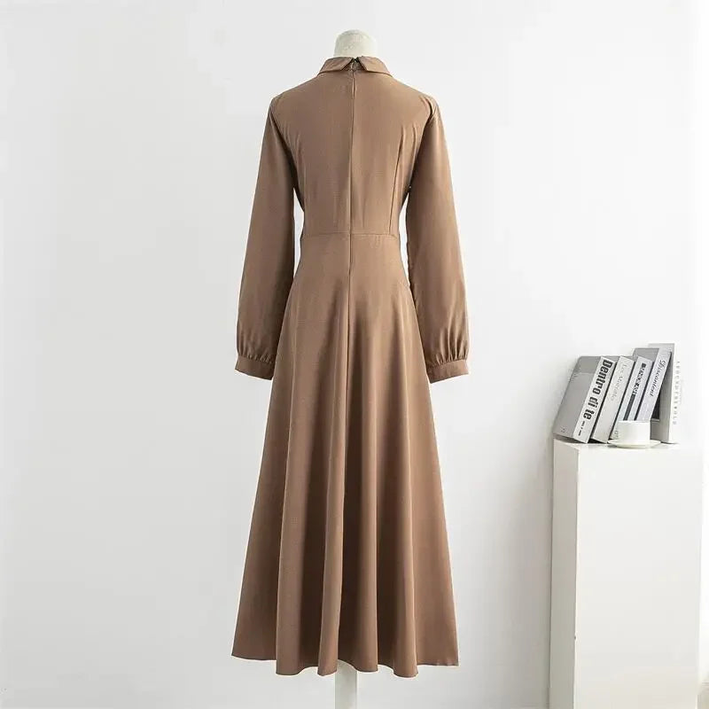 Altasawuq Spring Autumn Long Dresses Fashion Female Vintage Full Sleeve Solid A-line Casual Chiffon Dress Women Maxi Dresses Muslim Dress