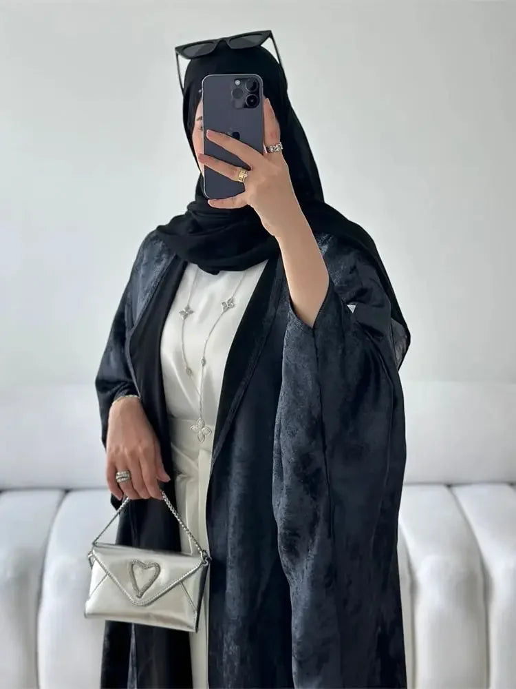 Altasawuq Ramadan Eid Shiny Batwing Satin Open Kimono Abaya Dubai Luxury 2024 Muslim Abayas For Women Kaftan Dress Islamic Clothing Femme