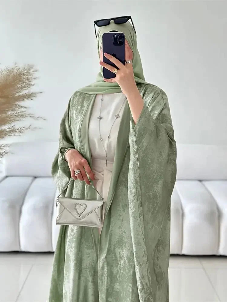 Altasawuq Ramadan Eid Shiny Batwing Satin Open Kimono Abaya Dubai Luxury 2024 Muslim Abayas For Women Kaftan Dress Islamic Clothing Femme