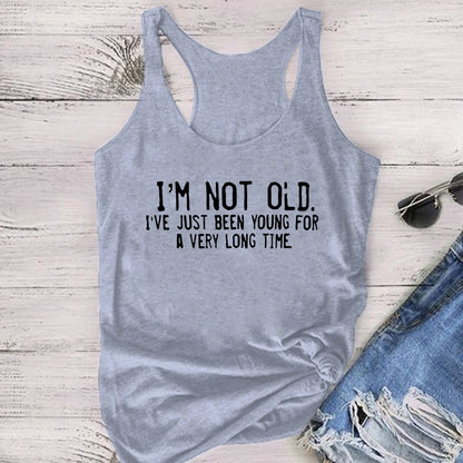 Altasawuq Seeyoushy Harajuku New Women Tank Tops I'm Not Old I've Just Been Young for A Very Long Time Print Sleeveless Sports Hurdle Vest