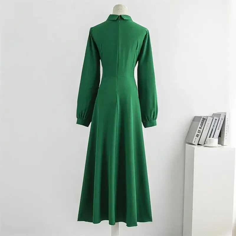 Altasawuq Spring Autumn Long Dresses Fashion Female Vintage Full Sleeve Solid A-line Casual Chiffon Dress Women Maxi Dresses Muslim Dress