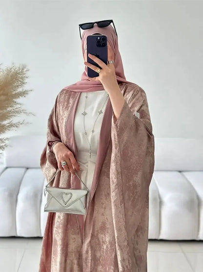 Altasawuq Ramadan Eid Shiny Batwing Satin Open Kimono Abaya Dubai Luxury 2024 Muslim Abayas For Women Kaftan Dress Islamic Clothing Femme