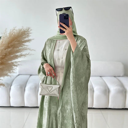 Altasawuq Ramadan Eid Shiny Batwing Satin Open Kimono Abaya Dubai Luxury 2024 Muslim Abayas For Women Kaftan Dress Islamic Clothing Femme