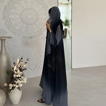 Altasawuq Muslim Chiffon Cardigan for Women Eid Dubai Glitter Abaya Open Kimono Dress Luxury Islam Party Jalabiya Clothes Turkey Robe Arab