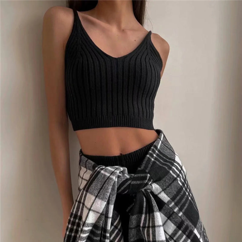 Sexy Crop Tops Knit Halter Tank Top Women Summer Camis Backless Camisole Fashion Ribbed Tube Top Female Sleeveless Cropped Vest