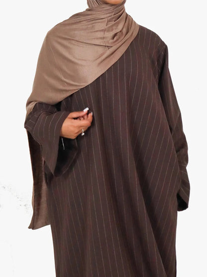 Pinstripe Muslim Woman Dress Loose Casual Islamic Clothing Dubai Abaya Side Pockets Modest Outfits Ramadan Eid Kaftan Autumn