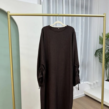 Altasawuq Arabian Muslim Women Modest Dress Eid Dubai Plain Abaya Islamic Holiday Party Solid Türkiye Lace-up Cuffs Long Clothes