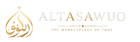 Altasawuq inverse white and gold logo for dark header backgrounds