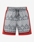 Red grey athletic gym training shorts with geometric pattern