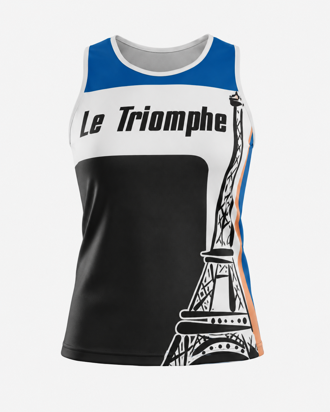 Athletic polyester gym tank top in blue black and peach
