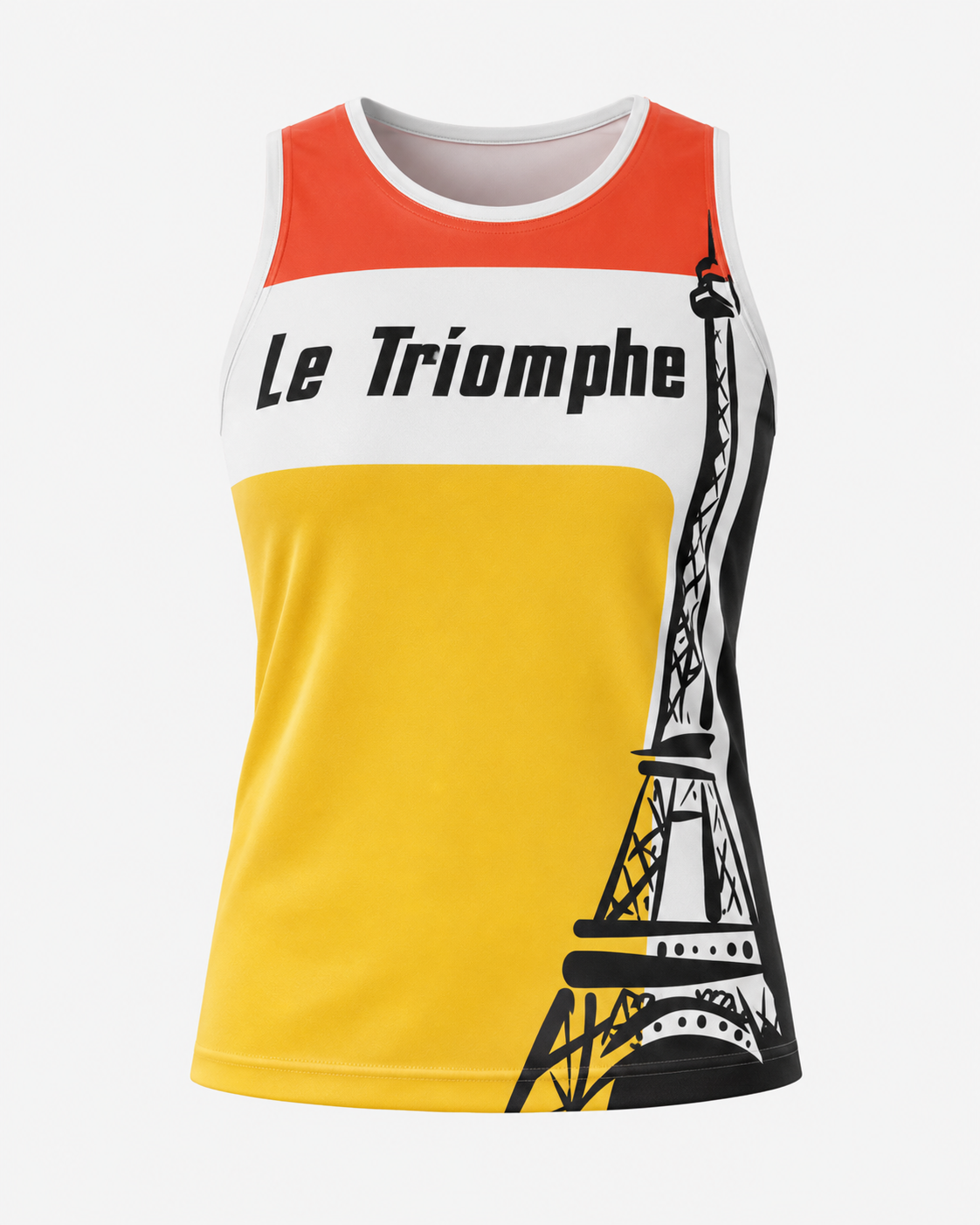 Athletic polyester gym tank top in carrot red yellow and black