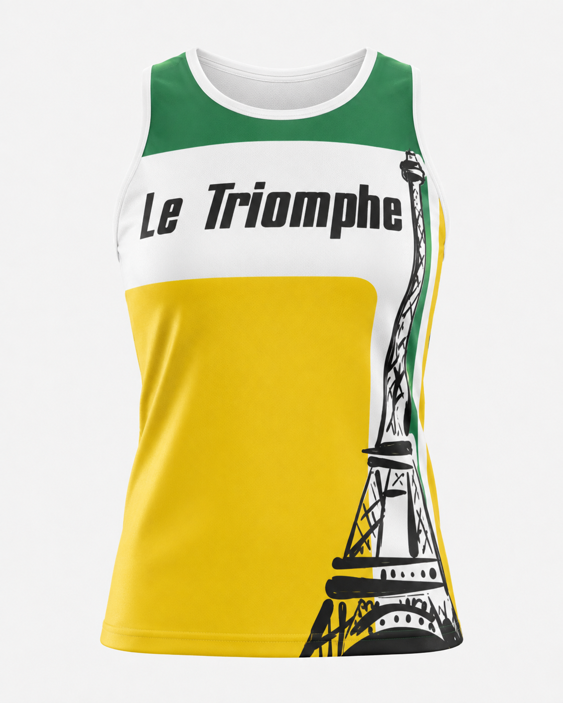 Athletic polyester gym tank top in green yellow and white